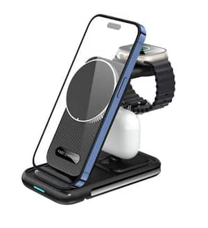 Spark hand 4-in-1 magnetic wireless charger for phone smartwatch and earbuds in black